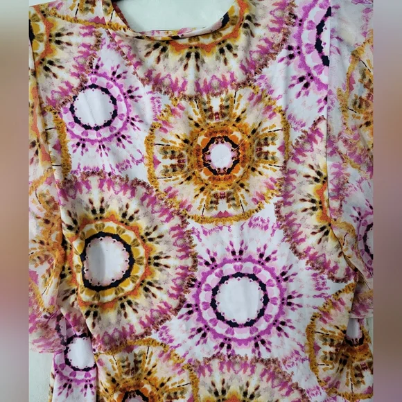 JM Collection Pink and Orange Patterned Blouse - Picture 8 of 8
